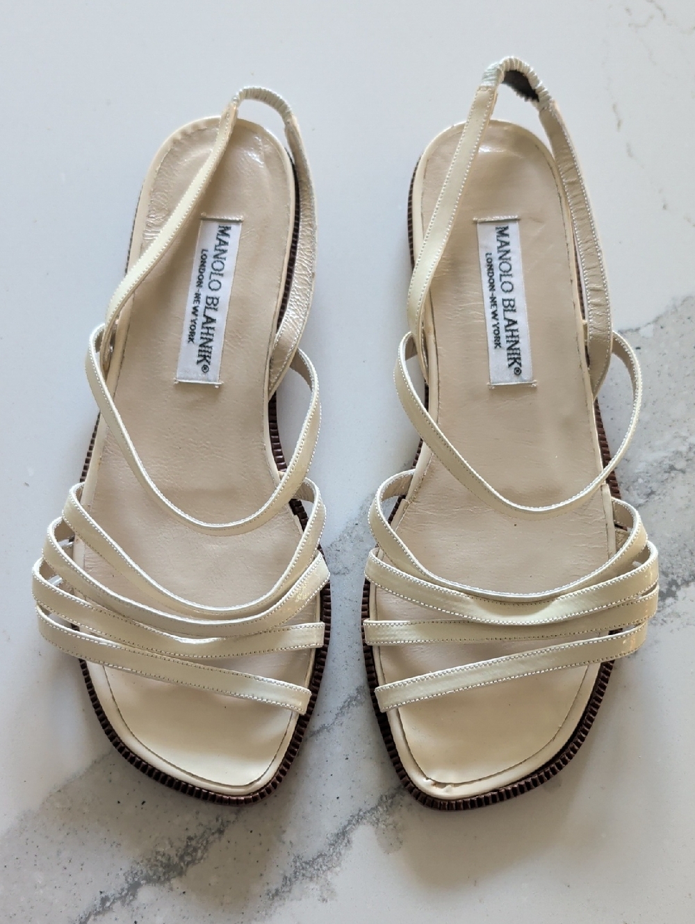 Manolo Blahnik Cream Leather Multi-Strap Slingback Sandals 38
